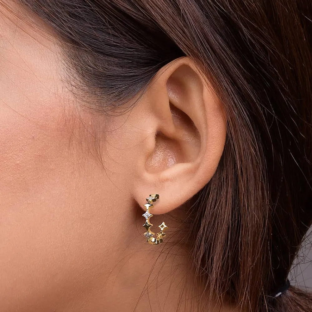 Hot Créoles Cercle Étoilé Boucles D'oreilles