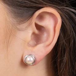 Sale Puces en Argent Promesse de Perle Boucles D'oreilles