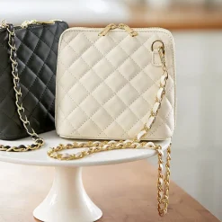 Best Sale Sac Bandoulière en Cuir Écru Glamour à Revendre Sacs | Sacs Portés Travers