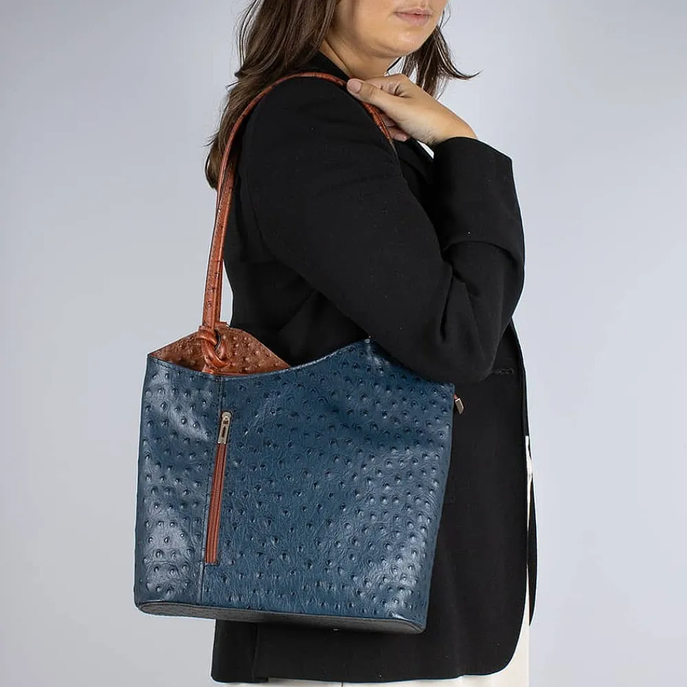 Online Sac en Cuir Bleu Marine Ouverte au Changement Sacs | Sacs À Main