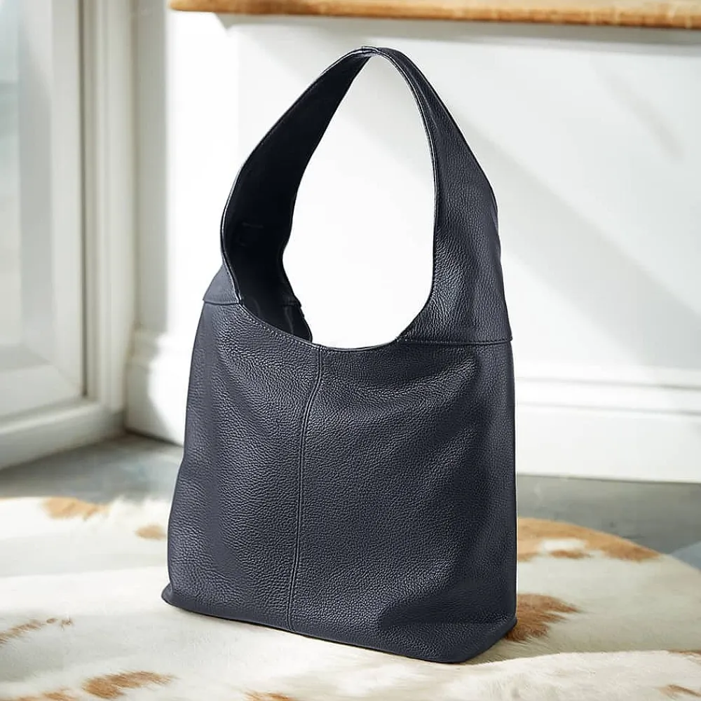 Store Sac Souple en Cuir Bleu Marine Vérité Intemporelle Sacs | Sacs À Main